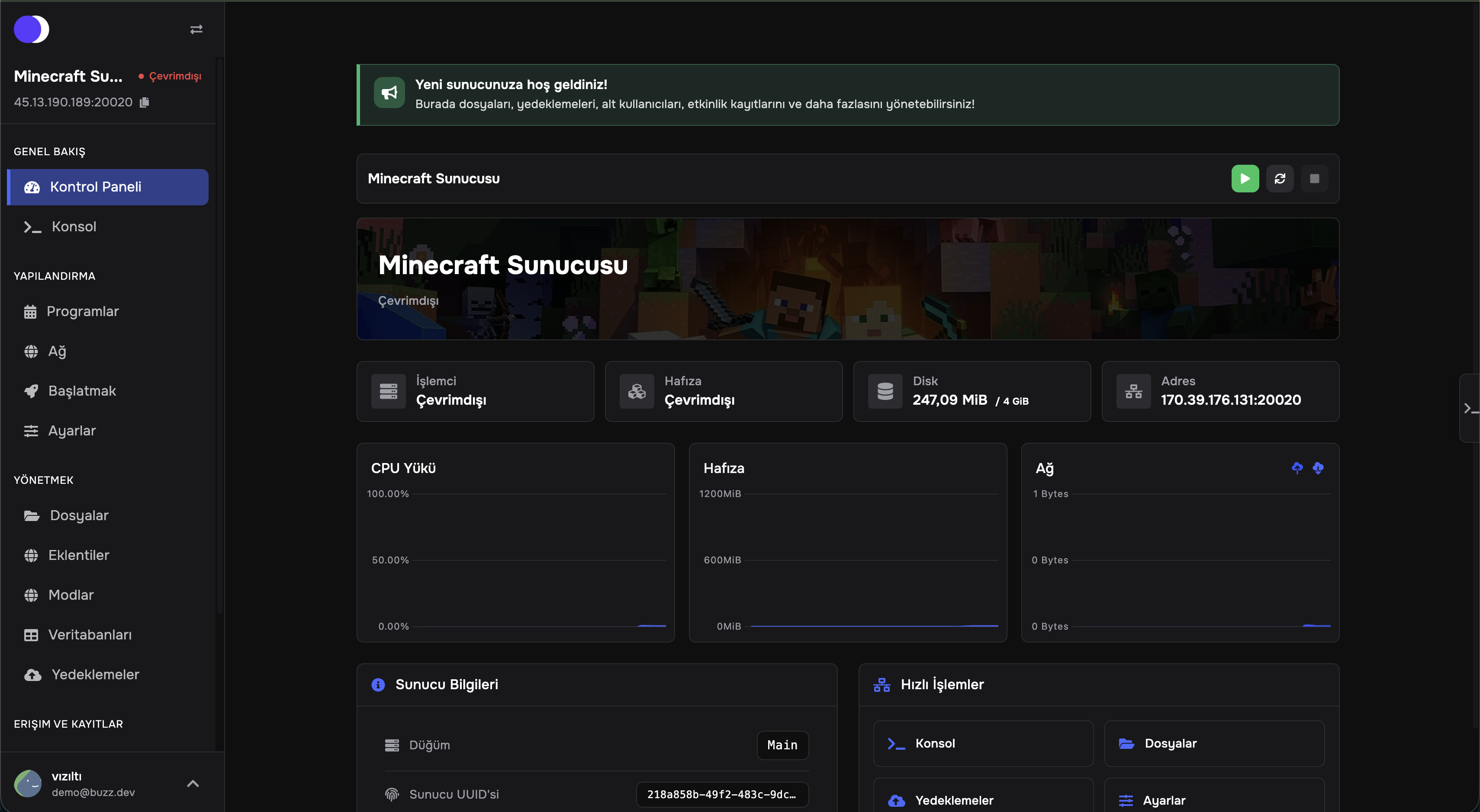 İnoxweb Minecraft Server Yönetim Paneli - Kolay Kontrol Arayüzü